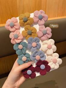 14pcs Random Color Fabric Bow Hair Clips, Cute Bow Hair Accessories, Sweet Style Hair Clips Suitable For Daily Use - Multicolor - View 6