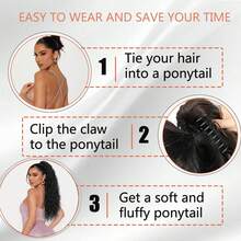 女士马尾接发 30 英寸长 爪夹式马尾接发 卷曲波浪马尾假发片 夹式合成假发马尾 - 彩色 - 查看 9