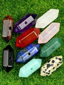 天然石材和水晶六棱柱吊坠,适用于珠宝制作。- 2 件装,尺寸为 21*9 毫米,材质包括玫瑰石英、红玛瑙、亚马逊石、紫水晶和青金石,中心带孔,可用于 DIY 项链、耳环和其他手工礼物,送给您的爱人。情人节珠宝材料和配件。 - 彩色 - 查看 5