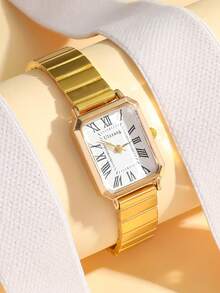 1pc Shiny Glamorous Square Dial Girl's Quartz Watch, Seamless Transition Between Business And Casual, Birthday Gift / Holiday Gift - Gold - View 12