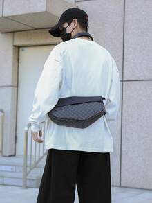 New Lightweight Fashion Print Men's One Shoulder Messenger Bag, Large Capacity Multi-Pocket Backpack - Black - View 8