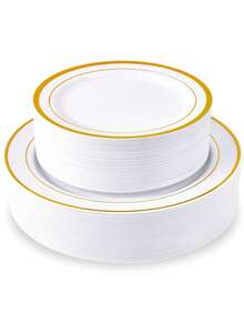 7.5inch/10.25inch White Round Gold Rim Plates, Suitable For Serving Fruits And Salads, Reusable And Easy To Clean - Ideal For Weddings, Parties, Banquets, Valentine's Day, Christmas, Banquet Tableware, Party Plates, Holiday Design, Fashionable Dinnerware, Easy To Clean, Serving Platters, Catering And Party Hosting - Gold - View 8