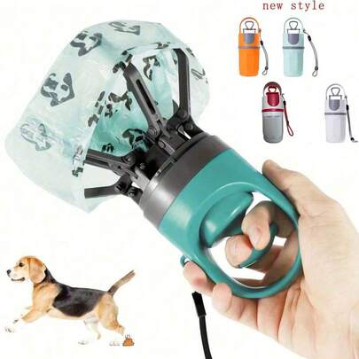 Upgraded Portable Dog Poop Scooper With Waste Bag Dispenser - Durable Plastic Material, Blue-Green Color, Claw-Shaped Design, Efficient Poop Pickup, Includes Leak-Proof Trash Bags, Ideal For Outdoor Use