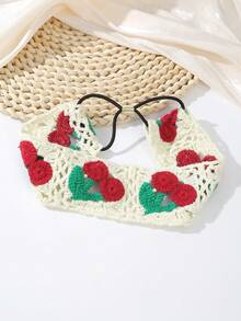 1pc Fashionable Bohemian Cherry Fruit Knitted Elastic Headband, Women Hair Accessories - Cherry - View 5