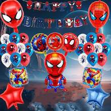 43 Stücke Spinne-Man Geburtstags-Themen Ballon Set, Ziehfahne, Spinne-Man Einlegekarton, schwebende Folienballons, Geburtstagsdekoration, Partyfeier, Themenparty - Verschiedenfarbig - Übersicht 8