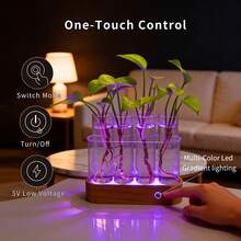 Plant Propagation Station With LED Grow Light Glass Hydroponic Vase For Indoor Plants Desk Home Decor Versatile Color Options For Optimal Growth - RGBIC - View 6