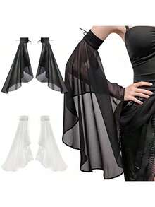 1 Pair Elegant Women's Arm Bands, Featuring Bat-Shaped Lace Chiffon Design, Suitable For Bride, Daily Wear, Wedding And Holiday Occasions