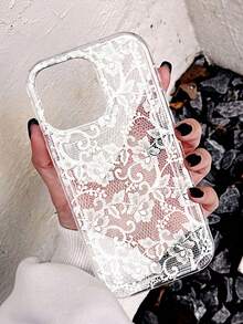 1pc Romantic Lace Pattern Transparent TPU Airbag Soft Phone Case, Compatible With IPhone 11/12/13/14/15/16/17 Pro Max, Series - Multicolor - View 3