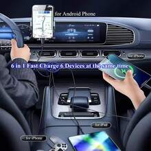 1pc Black 4-Usb Port With 2-Type-C Car Charger Adapter Featuring Led Display Of Voltage And Current - A - View 10