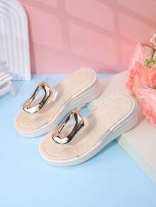 Girls' Fashion Slippers, Casual High Heel Wedge Sandals, Cute For Spring And Summer - Beige - View 6