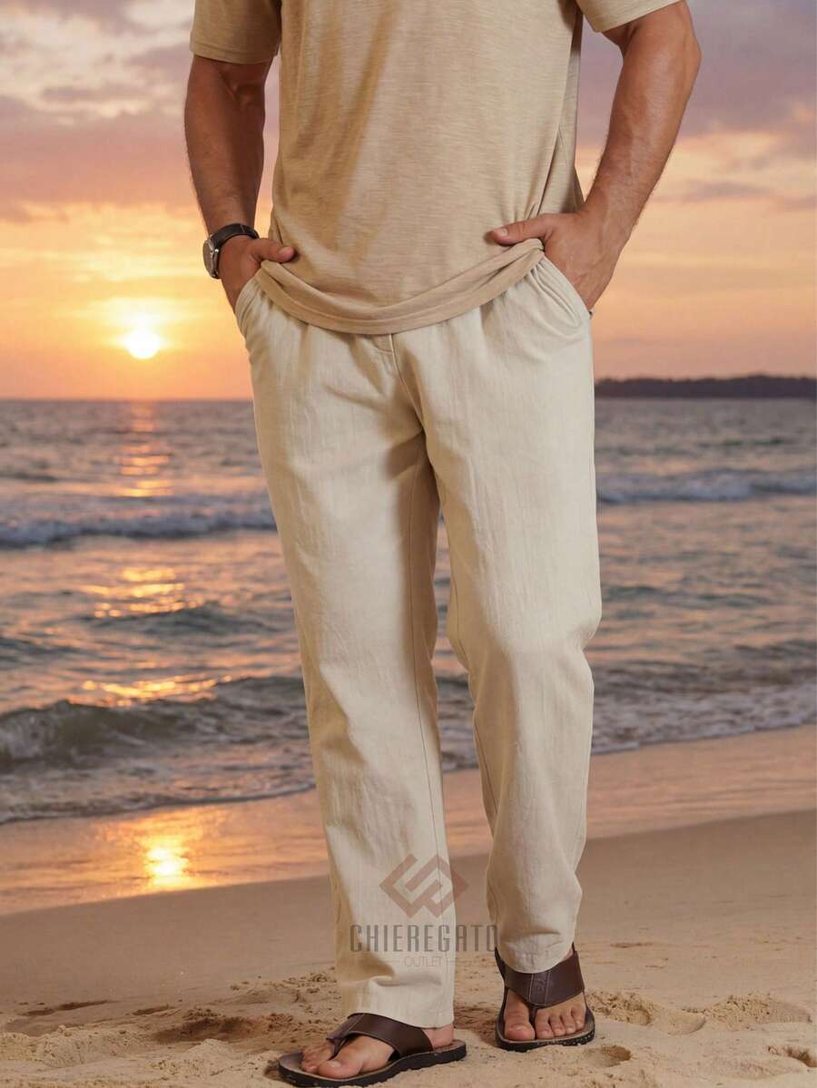 Men's Baggy Pants, Loose Fit, Casual Streetwear, Balloon Pants, Tailored Linen, Everyday Wear, Adjustable Drawstring - Cát - Xem 1