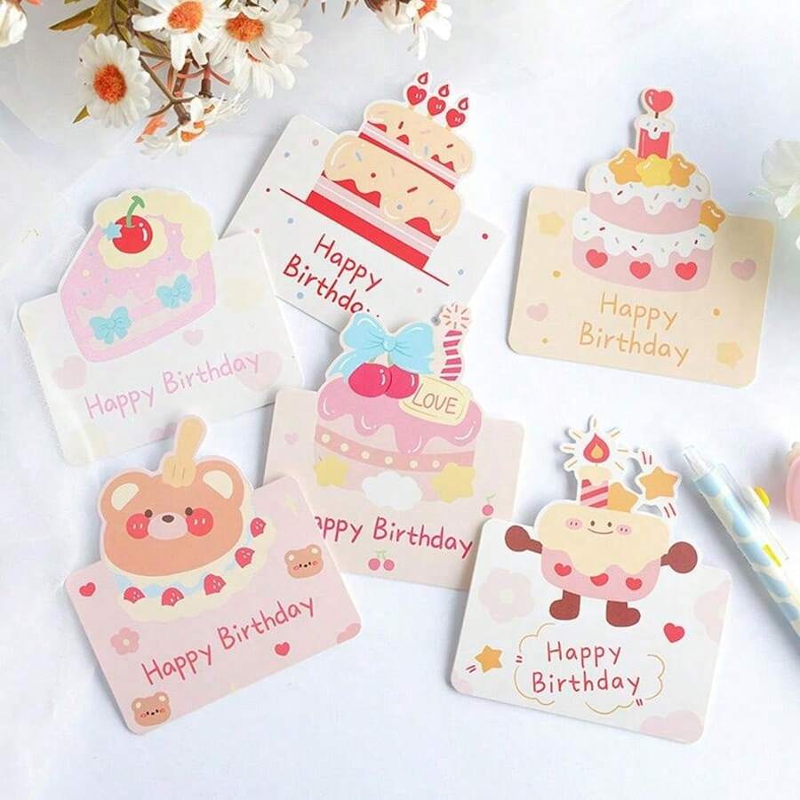 5pcs/20pcs 6 Styles Creative 3D Birthday Greeting Cards, Happy Birthday Wishes Postcards, Cake Shop/Flower Store Decoration And Packaging Greeting Cards - Nhiều màu - Xem 1