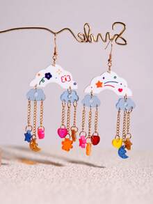 Pink Snail Bông tai nhựa bóng thủ công thiết kế độc đáo với dây xích kim loại tua rua, bông tai cá tính dễ thương, hình trái tim và đám mây, quà tặng ngày Valentine, bông tai dáng dài cho nữ, bé gái, mùa hè, mùa đông, kỳ nghỉ, lễ hội, tiệc bãi biển, quà tặng cho người yêu, quà tặng cặp đôi - Đám mây tình yêu - Xem 1