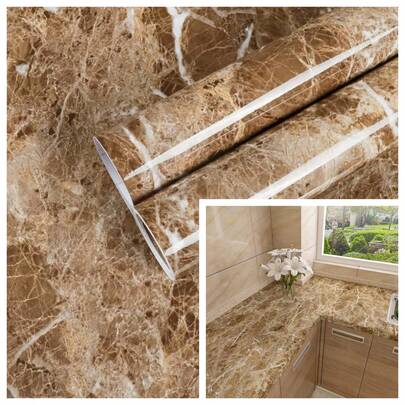 1 Roll Of Light Luxury Dark Brown Gold-Patterned Self-Adhesive Wallpaper, Waterproof And Oil-Resistant, Suitable For Kitchen Countertops And Wall Decoration, As Well As For Refurbishing Furniture And Cabinet Doors. This Vinyl Wallpaper Is Thick, , Easy To Install, And Removable