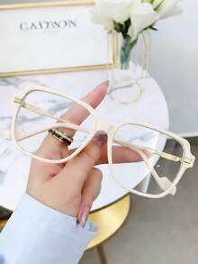 1pc Retro Casual Square Large Frame Flattering Lightweight Optical Glasses, Suitable For Daily Life, Study And Commuting - Clear - View 9