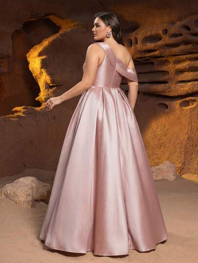 Faeriesty 大码不对称单肩晚礼服 - 优雅正式礼服，采用垂褶胸部设计，修身A字廓形，高开衩，适合新年派对、节日庆典、红毯活动、盛大晚宴和假日晚宴。