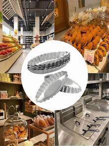 1个/2个/4个铝制船形挞模，铝制迷你挞盘，蛋挞模具，花边，菊花船形模具，不粘迷你派盘，布丁模具，小巧船形挞盘，波浪花铝制烘焙工具，可重复使用的甜点托盘，烘焙工具，厨房小工具 - 銀色 - 查看 7