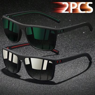 WSZ 2 chiếc kính vuông retro thời trang đính kim tuyến đa sắc unisex cao cấp thiết kế, phù hợp lái xe, câu cá, đi biển, du lịch, thể thao ngoài trời cho nam và nữ