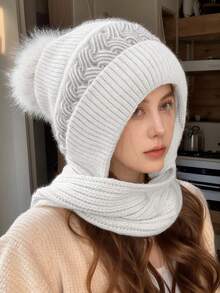 1pc Or 2pcs Unisex Solid Color Hat Scarf Set With Gloves, Autumn/Winter Warm Thermal Lined Windproof Earflap Hat, Suitable For Daily Outings, Skiing, Hiking, Riding Valentines Gift - Multicolor - View 10