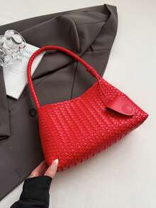 韩版腋下包套装，复古编织图案单肩包和休闲手提包，2件套 - 彩色 - 查看 15