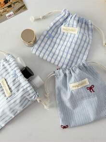 1Pc/Set Striped Drawstring Storage Bag Travel Makeup Drawstring Bag Skincare Bag Sanitary Napkins Bag Jewelry Organiser Lipstick Organiser Lip Oil Organiser Nail Polish Organiser Short Trip Essential Travel Organizer Set, Packing Cube Set, College Room Decor Bedroom Decor Travel Essentials For Valentine's Day Gift, Birthday Gift, Teacher's Day Gift, New Year Gift Back To School Supplies - Multicolor - View 5