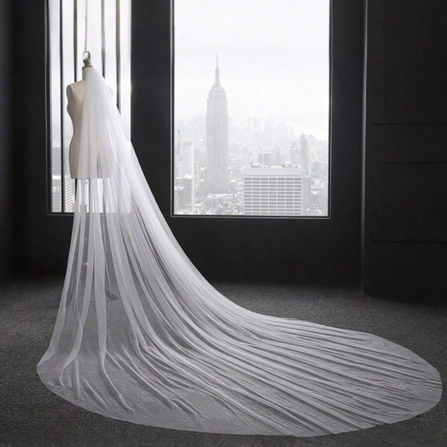 IN MAGAZZINO! Velo da sposa elegante - Tulle semplice da 3m di lunghezza, velo bianco semplice con strascico. Regalo perfetto per San Valentino per la sposa, ideale per la cerimonia di matrimonio. Disponibile all'ingrosso, tempo limitato, ottimo rapporto qualità-prezzo! Velo da sposa elegante e senza tempo, un must-have! - Beige - Visualizzare 1