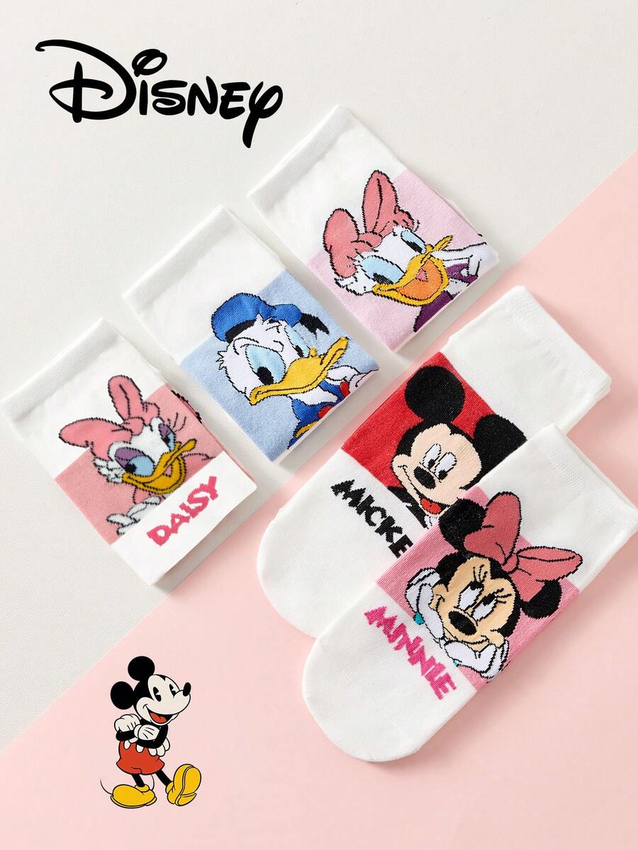 Disney 5双装女士短袜礼品套装，夏季袜子，印有米奇、米妮、唐老鸭、黛丝卡通图案，舒适透气，时尚新颖袜子 - 彩色 - 查看 1
