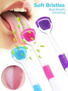 1/3/6pcs Soft Silicone Tongue Cleaner, Double-Sided Design, Gentle Cleaning For Sensitive Tongue, Removes Bad Breath, Unisex Home & Travel Fresh Breath Tool, Easy To Clean - White - View 1