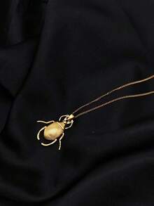 1件装18K镀金不锈钢甲虫昆虫系列吊坠项链，创新个性女士珠宝 - 金黃色 - 查看 3