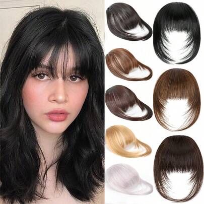 夹式刘海，加厚法式夹式接发，轻盈假发，层次感鬓角和刘海，适合女性日常佩戴