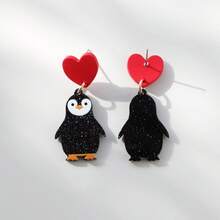 1 Pair Sparkling Red Heart & Penguin Acrylic Dangle Earrings For Women, Pure Love Ceramic Texture Cute & Elegant, Suitable For Daily, Party, Holiday, Gift - Y1132 - View 4