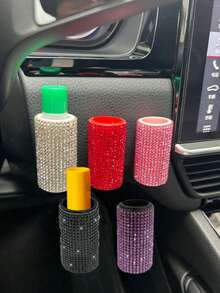 1 Set Car Vertical Lipstick Holder, Sparkling Thermal Lipstick Rack With Rhinestones, Car Interior Accessories Fit For Most Vehicles - A - View 6