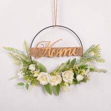 1 pieza Corona floral artificial, corona de aro floral de primavera/verano, corona circular de hierro con flores y hojas artificiales, decoración de bienvenida para pared, puerta, ventana, decoración del hogar, adorno colgante para boda - Multicolor - Ver 15