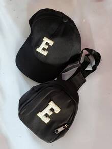Set de 2 gorras de béisbol para niños: Gorra de camionero con estampado de 26 letras + Bolsa de pecho, sombrero de sol casual y elegante, monedero mini conveniente, adecuado para niños y niñas de vuelta al colegio, actividades al aire libre, viajes de vacaciones, regalo de cumpleaños - Negro - Ver 11
