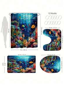 海洋世界卡通系列浴室套装 - 涤纶材质，可水洗，可机洗，1件/3件/4件装 | 浴帘、地垫、马桶盖 - 彩色 - 查看 7