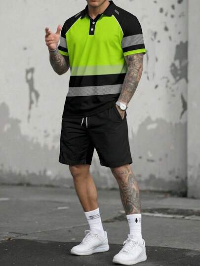 Men's Casual Sports Polo Collar Short Sleeve Shorts Set