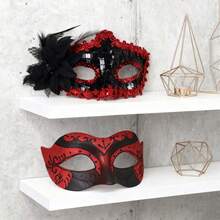 Máscaras de pareja para mascarada, juego de máscaras venecianas de lujo para fiestas, máscaras para fiestas de Navidad y Halloween, máscaras de carnaval y cosplay para hombres y mujeres, máscaras rojas románticas - Conjunto Rojo - Ver 7