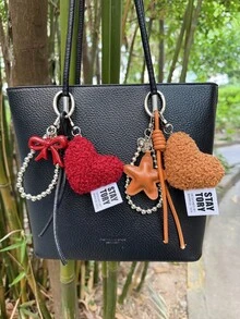 编织绳钥匙扣，带蝴蝶结吊坠，心形包包挂件，适用于背包、钱包、手提包，装饰配件，旅行必备，可爱钥匙挂绳 - 彩色 - 查看 5