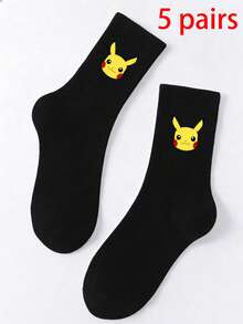 pokemon 3-5双装宝可梦卡通印花透气柔软中筒袜，加固后跟和脚趾，耐穿，男女通用四季皆宜 - 彩色 - 查看 6