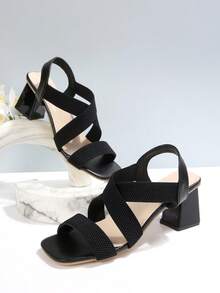 Nuevas sandalias de mujer con tira gruesa y tacón en color nude - Negro - Ver 1