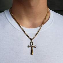 3D Ankh Necklace For Men,Egyptian Key Of Life Pendant Necklace,Twist Chain Ankh Jewelry,Protect Jewelry Gifts - Silver - View 2