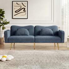 [Sleeping Function] 2-Seater Sofa Bed - Modern 2-Seater Sofa With Adjustable Backrest And Gold Metal Legs, Integrated Bed Function. Multifunctional 2-In-1 Furniture.