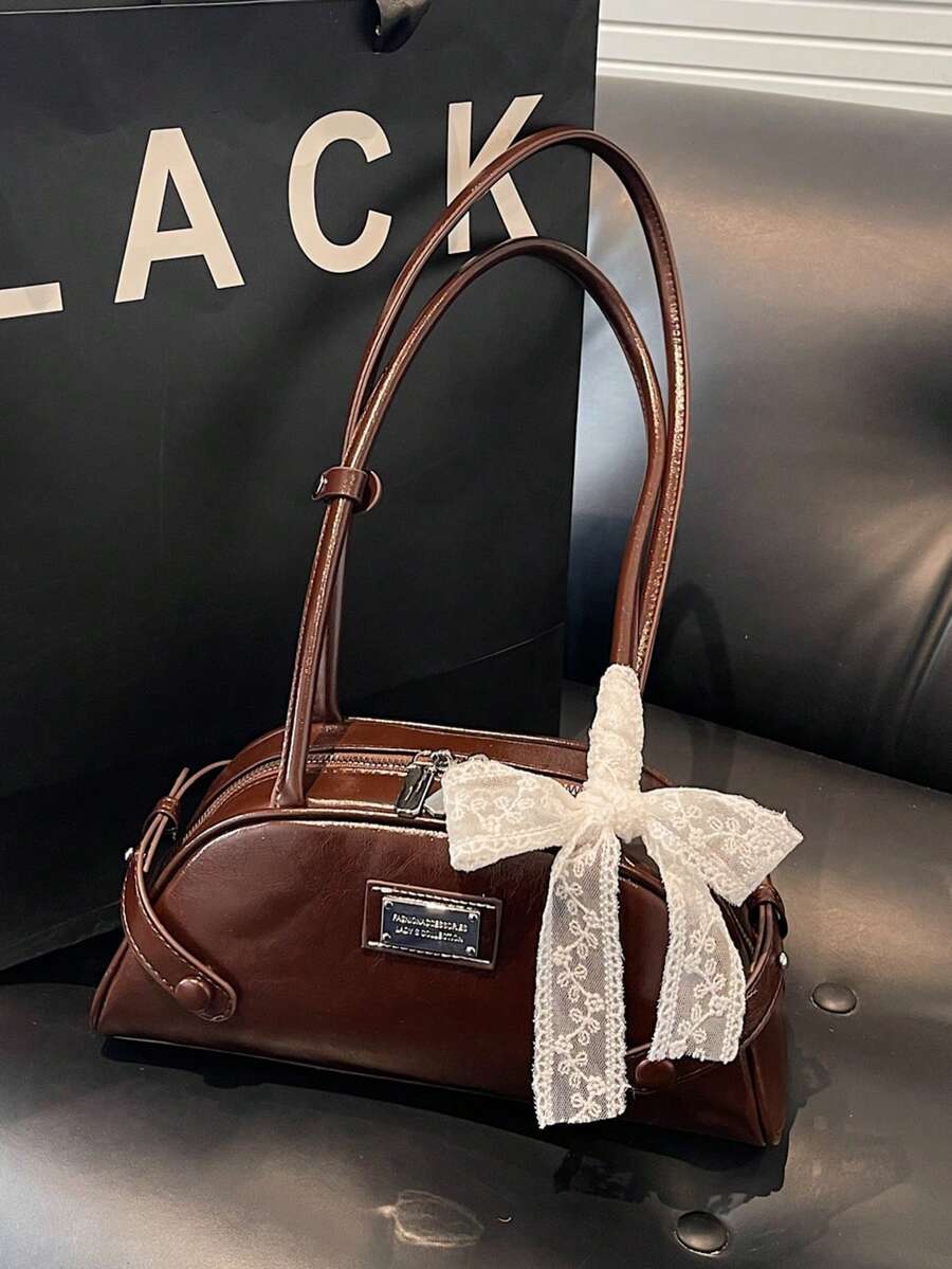 Niche Textured Underarm Bag For Women, New Fashion Handbag Bowling Bag Versatile Commuter Shoulder Bag With Scarf - Multicolor - View 1