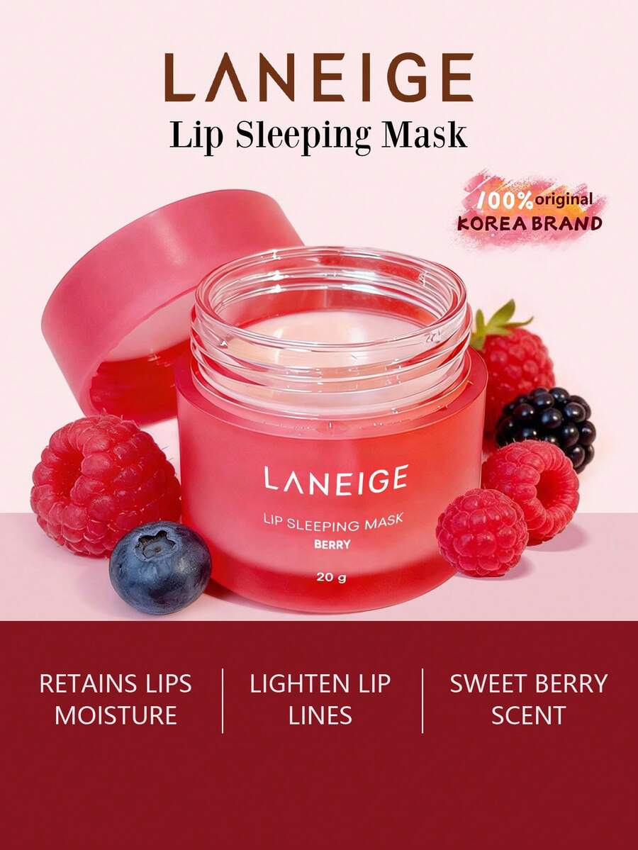 Laneige 20g Peach Scented Lip Sleeping Mask, Berry Formula, Deep Moisturizing, Repairing Dry, Flaky Lip Skin. Gently Removes Lip Exfoliation, Brightens Lip Color, Leaves Lips Soft, Smooth, And Non-Sticky. Suitable For Nighttime Use. | Korean Cosmetics, Korean Makeup - 20g - Berry - 查看 1