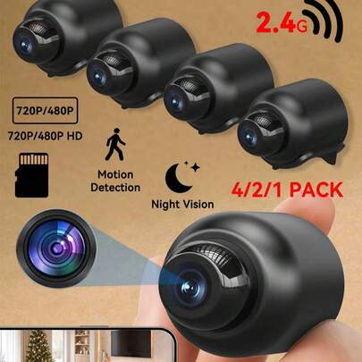 480P/720P Mini HD Home Security Camera With Night Vision, Motion Detection Alert And Continuous Recording, Single/Dual/Quad Pack, Compact And Portable, Suitable For Car And Indoor - Black