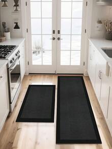 1pc Black Minimalist Silicone Mud Absorbent Kitchen Mat. Waterproof Kitchen Carpet, Non-Slip And Easy To Clean. Can Be Used As Kitchen Mat, Dining Room Mat, Hallway Mat, Laundry Room Mat, Indoor Decor, Doormat And Area Rug. Suitable For Spring, Summer, Autumn, Winter And Holidays. - Black - View 6