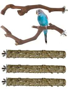 5件套鸟栖架套装，鹦鹉栖架支架，3根葡萄木栖架，2个支架，磨爪器，虎纹鹦鹉磨牙棒，训练枝，适用于玄凤鹦鹉、小型和中型鸟类