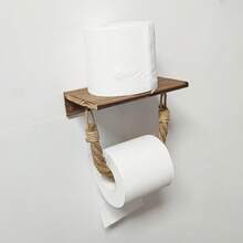 1pc Multifunctional Toilet Paper Holder, Wooden Wall-Mounted Toilet Paper Rack, No Drilling Required, Phone, Toilet Paper, Aroma Diffuser Holder - Black - View 5