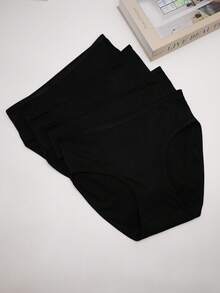 4pcs Women's High Waist Cute & Comfortable Milk Silk Sports Briefs - Black - View 2