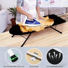 Tabla De Planchar Plegable,Ironing Board Con Marco Hierro Funda,Para Usar Sobre La Mesa O La Cama,AlgodóN Acolchada Resistente A Las Quemaduras Lavable, Duradera (Negro) - Negro - Ver 3